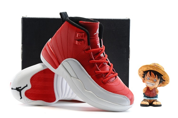 Air Jordan 12 Red White Shoes For Kids On Sale